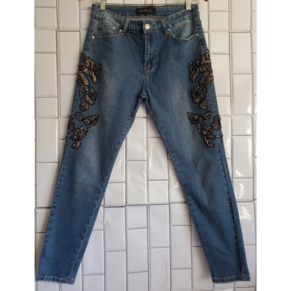 MARQUIS Denim  Jeans  Skinny Leg  Embellish Gold B